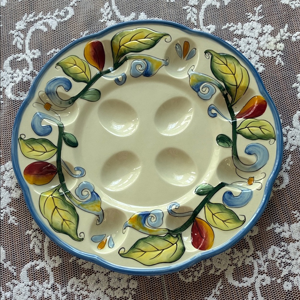 Fitz and Floyd Ricamo Ceramic Egg Plate